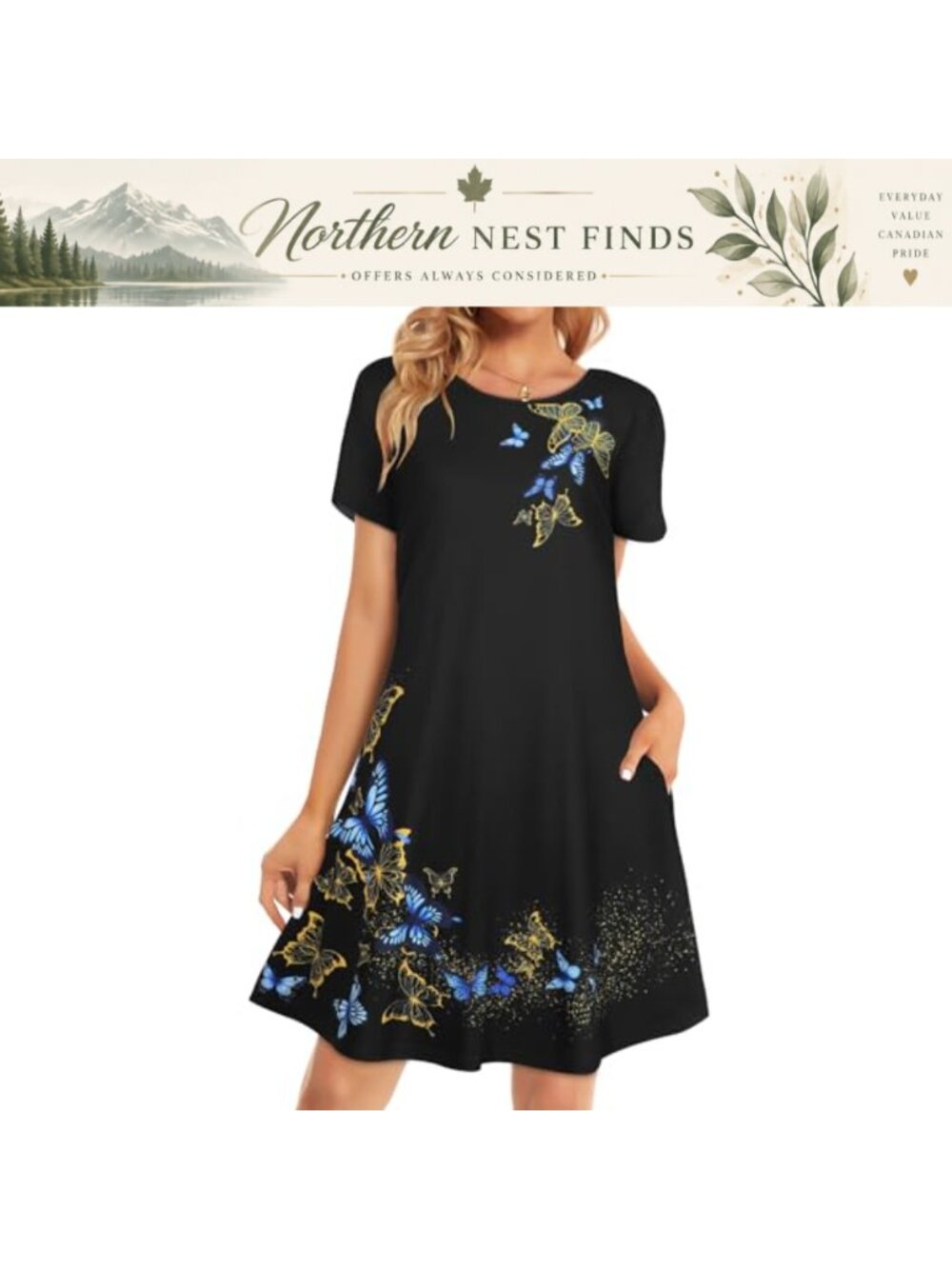 Women's Casual Short Sleeve T-Shirt Dress Flowy Beach Sundress Knee Length